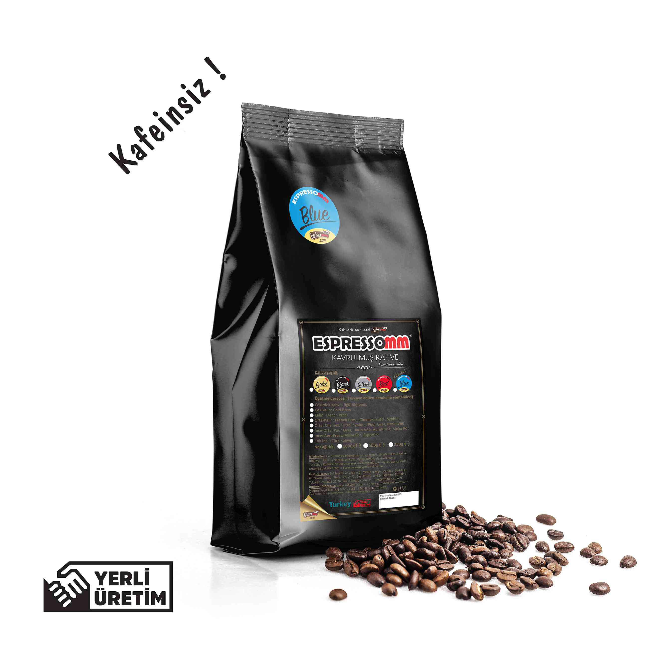 Espressomm® Blue Çekirdek Kahve - Kafeinsiz ! (1000 Gr)