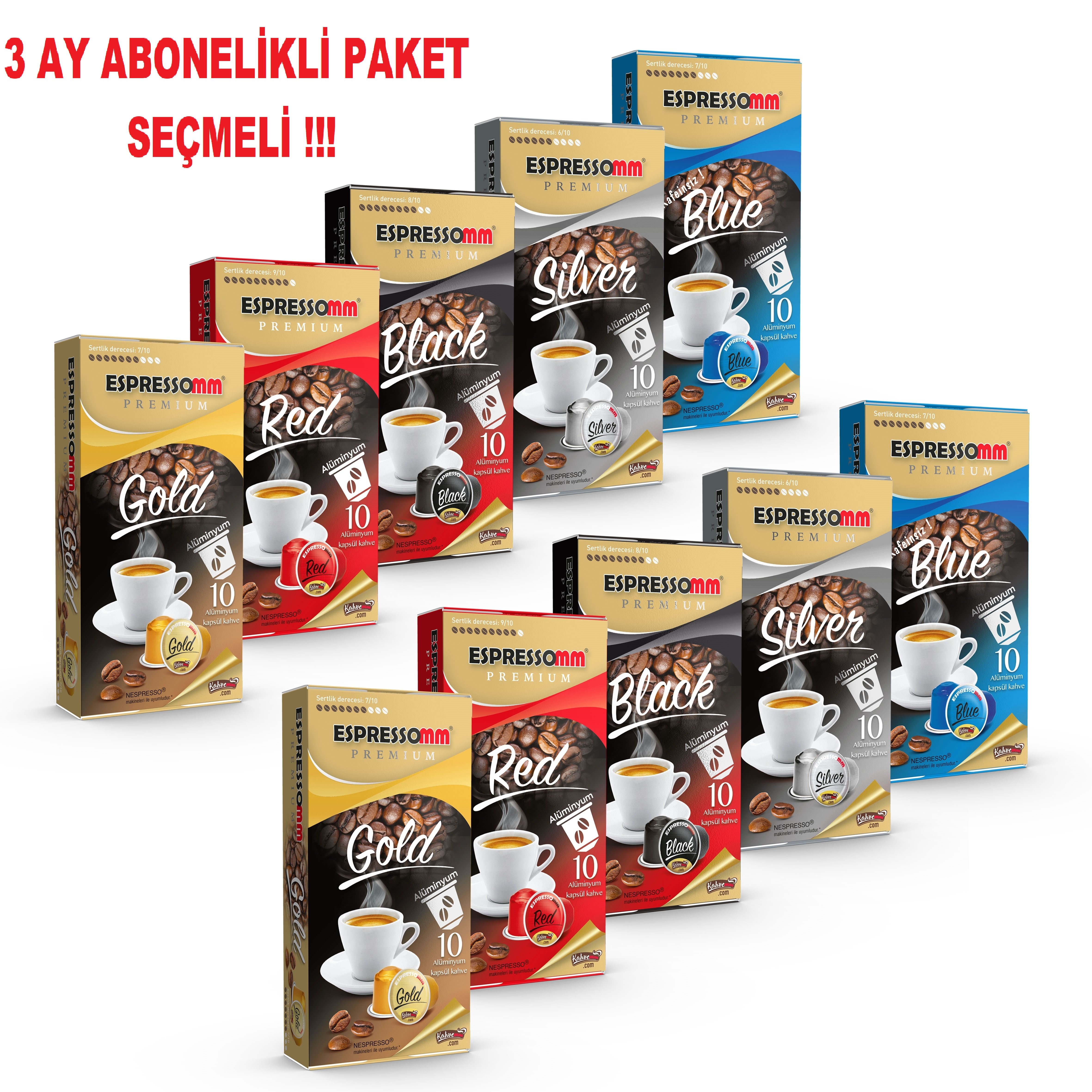 3 Ay Abonelikli Espressomm® Premium Seçmeli Karışık Alüminyum Kapsül Kahve Paketi (3x 100 Adet) - Nespresso® Uyumlu*